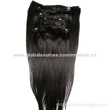 22-inch 1# Jet Black Thick Brazilian Clip-in Human Remy Hair Extensions, Wefted, 7pcs/Set